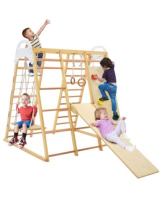 8-in-1 Wooden Jungle Gym Playset with Slide and Monkey Bars