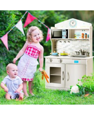 Kid's Wooden Pretend Cooking Play Kitchen Set