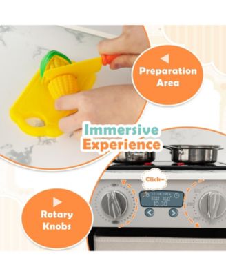 Wooden Kids Play Kitchen Playset with Realistic Lights and Sounds