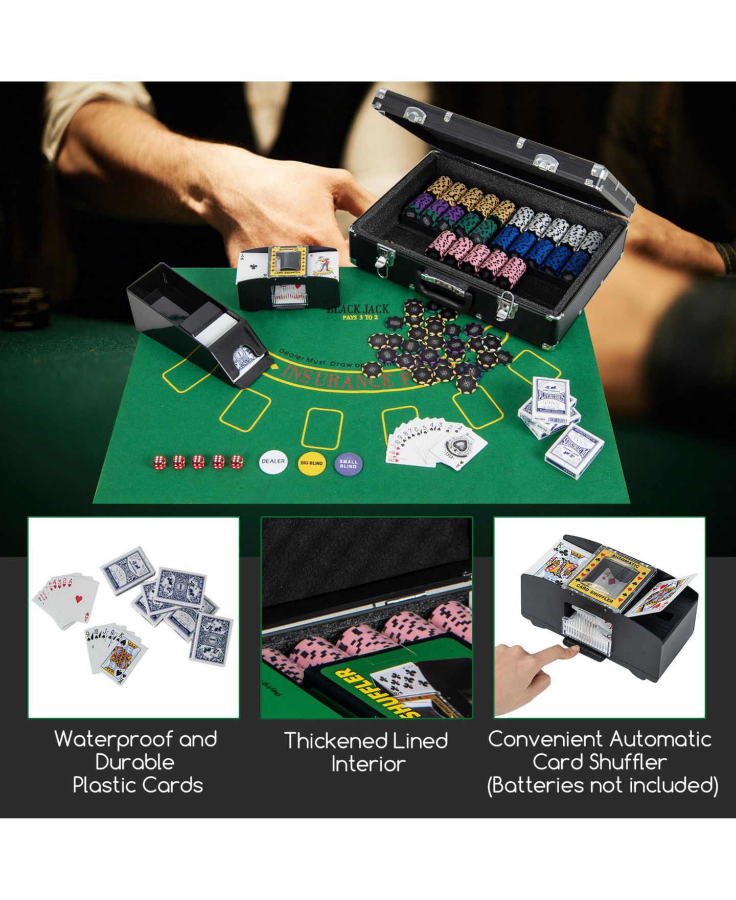 Детские игрушки Mecale 600-Piece Poker Chip Set 14 Gram Claytec Chips with Carrying Case, цвет: Зелёный — фото 4