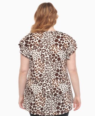 Plus Size Bold Leopard Print Ruffle Sleeve Top