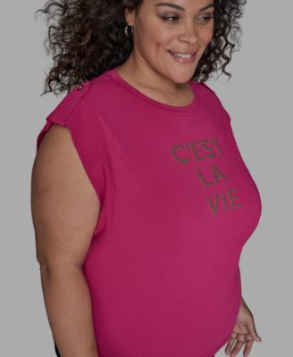 Plus Size C'est La Vie Extended-Shoulder Top