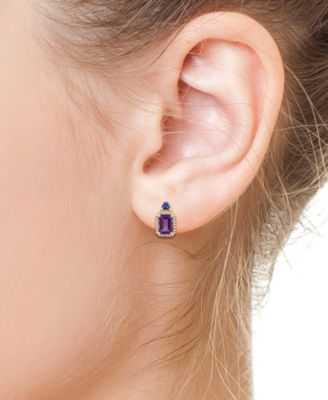 EFFY&reg; Amethyst (2 ct. t.w.), Tanzanite (1/5 ct. t.w.), & Diamond (1/6 ct. t.w.) Halo Stud Earrings in 14k Gold