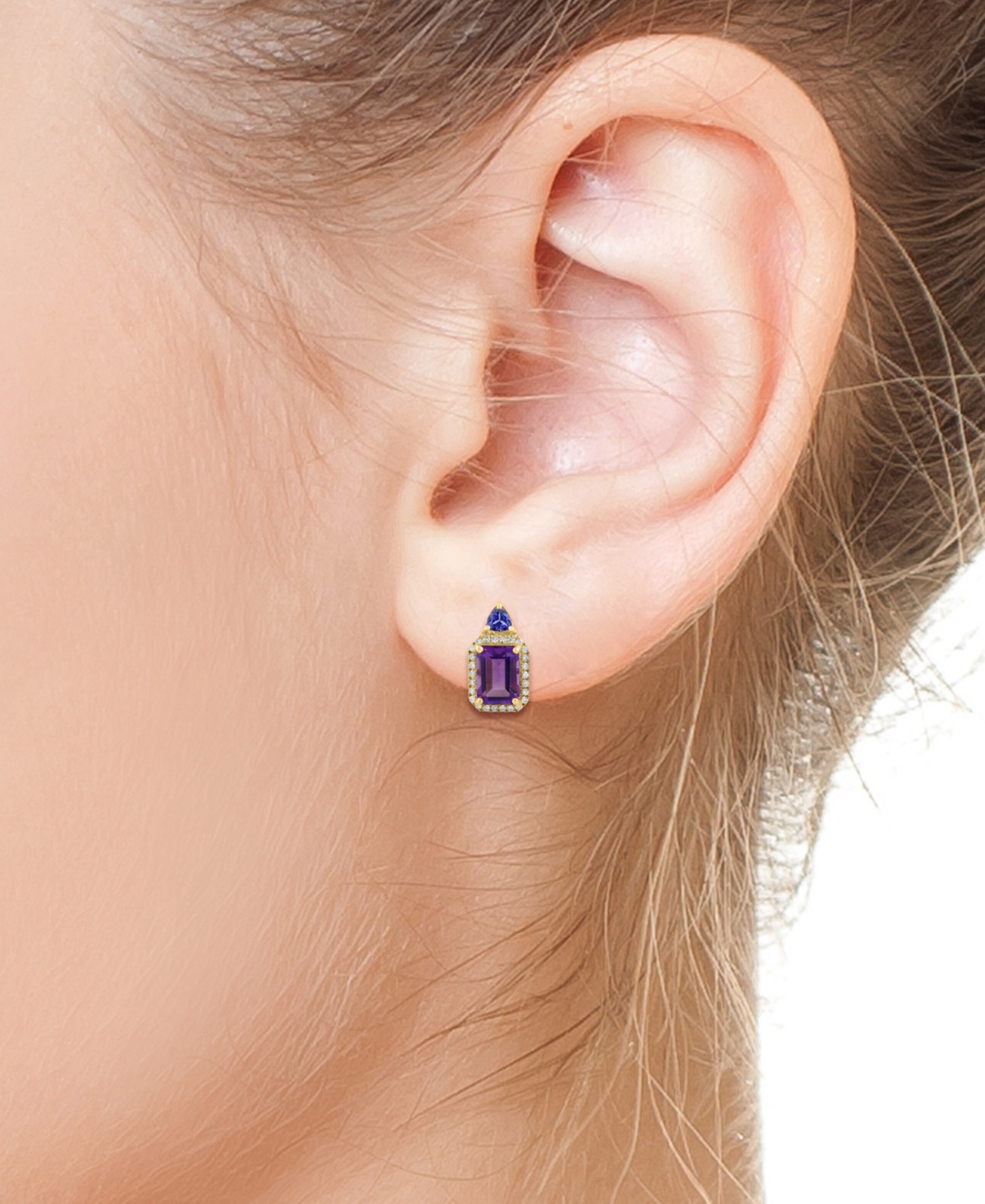 Effy Collection Effy Amethyst (2 Ct. T.w.), Tanzanite (1/5 Ct. T.w.), & Diamond (1/6 Ct. T.w.) Halo Stud Earrings In