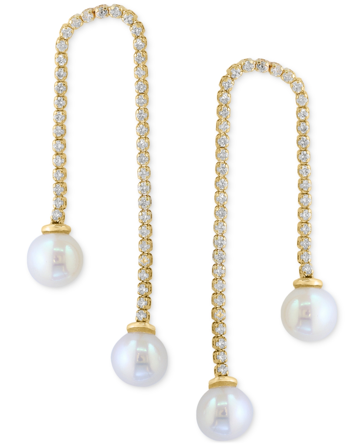 Effy Collection Effy Cultured Freshwater Pearl (7mm) & White Zircon (1-1/6 Ct. T.w.) Chain Drop Earrings In 14k Gold In Gold