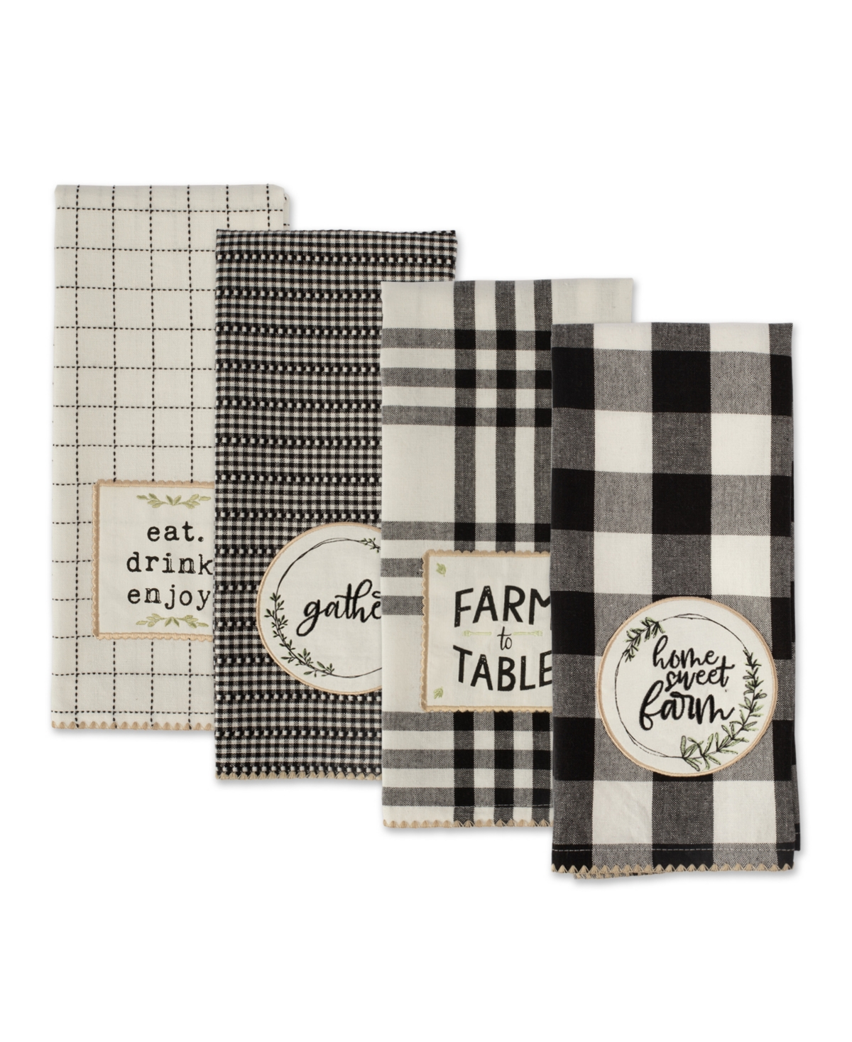 Design Imports Farm to Table Embellished Cotton Dishtowel Set, 18" x 28"