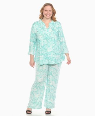 Plus Size 2-Piece Floral Print Tunic Top and Pants Set