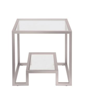 Modern Square End Table – 22" Glass Top with Durable Steel Frame and Shelf