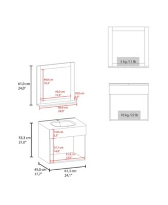 Slater Floating Bathroom Vanity Set with Sink, Two-Door Cabinet, and Mirror,White