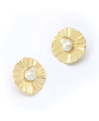 Robert Lee Morris Soho Faux Cultivated Pearl Textured Coin Button Clip-On Earrings