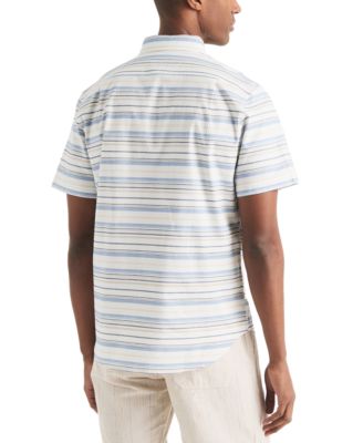 Men's Short Sleeve Striped Button-Down Oxford Shirt
