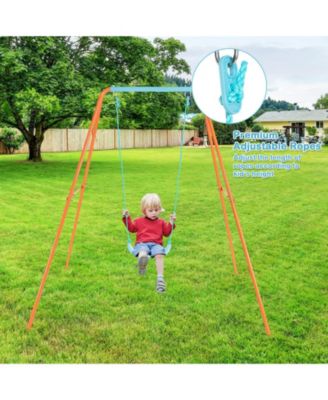 Outdoor Kids Swing Set with Heavy Duty Metal A-Frame and Ground Stakes