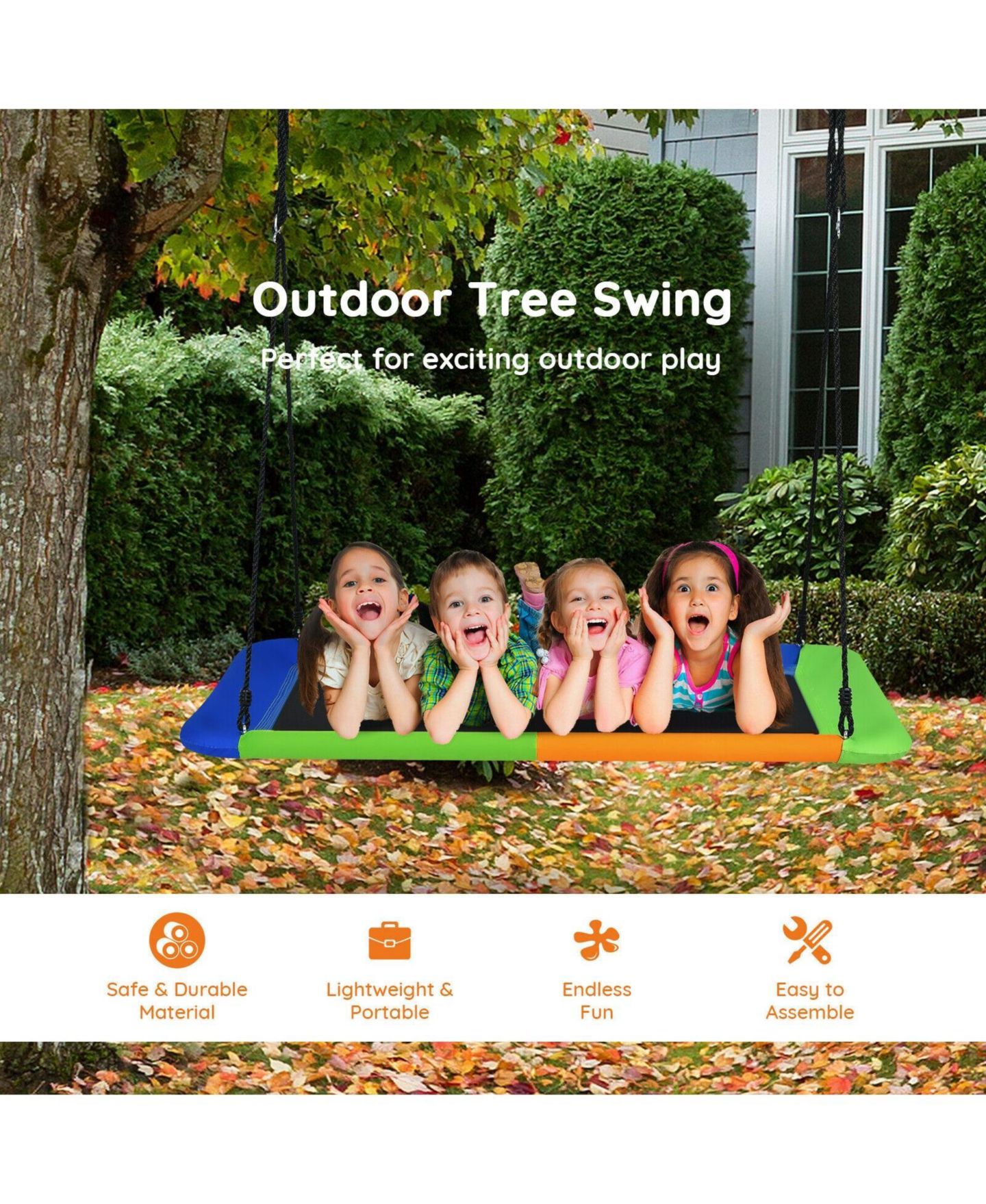 Детская игрушка Mecale 60" Platform Adjustable Tree Swing, 700 lbs Capacity, Ages 3+, цвет: Чёрный — фото 6
