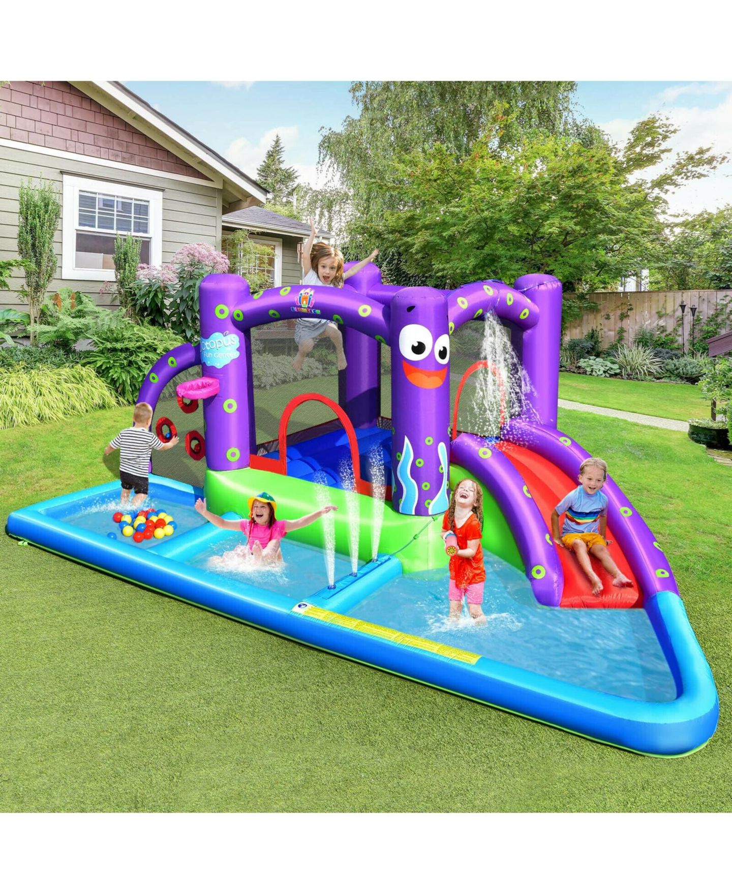 Детская игрушка Mecale Inflatable Water Slide Park with Splash Pool, 750W Blower, Accommodates 5 Kids, Ages 3-10, цвет: Фиолетовый — фото 2