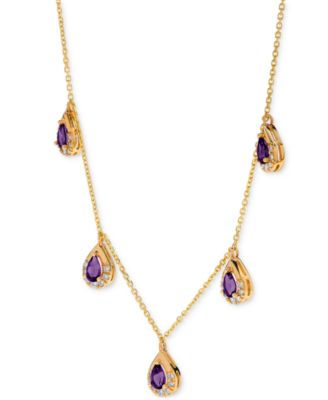 Amethyst (1 ct. t.w.) & Diamond (1/3 ct. t.w.) Pear Drop 17" Collar Necklace in 14k Gold