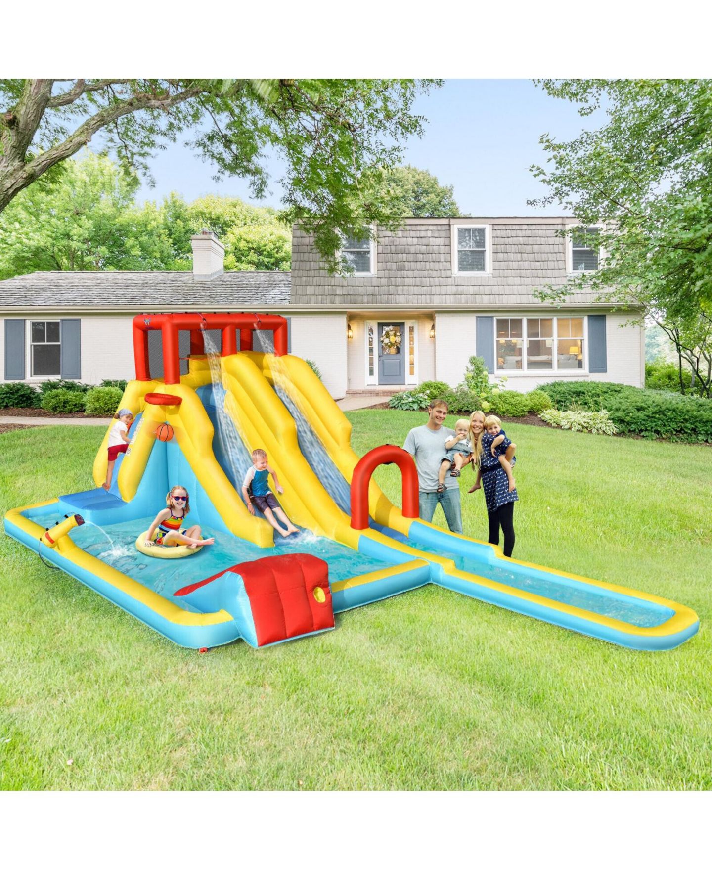 Детская игрушка Mecale Dual Slide Water Park Bounce House, Accommodates 3 Children, Ages 3+, цвет: Зелёный — фото 2
