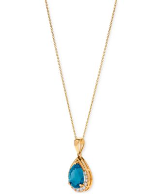 Gemstone & Diamond (1/10 ct. t.w.) Pear-Shaped 17" Pendant Necklace in 14k Yellow Gold