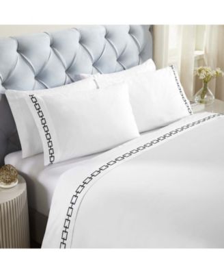 Chain Links Cotton Embroidered Deep Pocket Bed Sheet Set, Queen