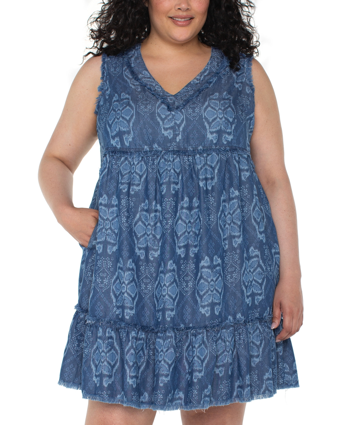 Liverpool Los Angeles Plus Size Sleeveless Frayed Dress