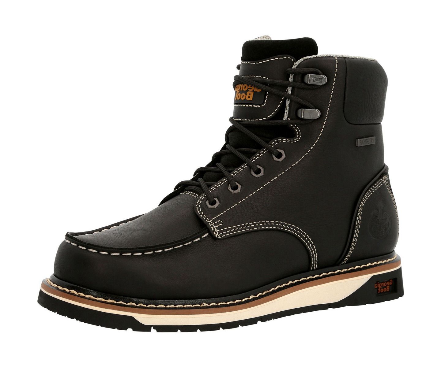 Мужские ботинки GEORGIA BOOT Amp LT Wedge Waterproof Moc-Toe Black Work Boot, цвет: Чёрный — фото 9