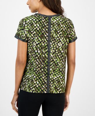 Petite Animal-Print Button-Back Top