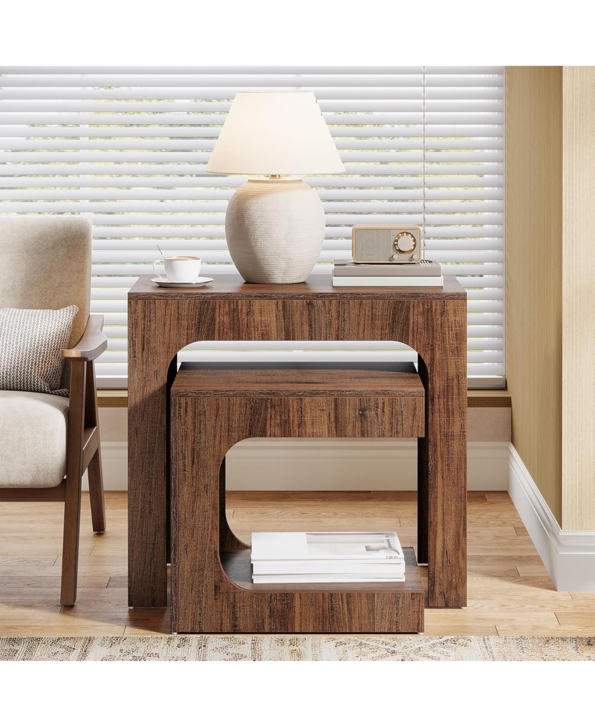 Tribesigns Nesting End Table Set, Walnut Side Table for Living Room, Night Stand Set for Bedroom, Small Spaces - Brown