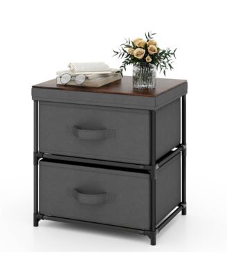 2PCS 2 Drawer Dresser Fabric Storage Organizer Nightstand Bedside Sofa Table