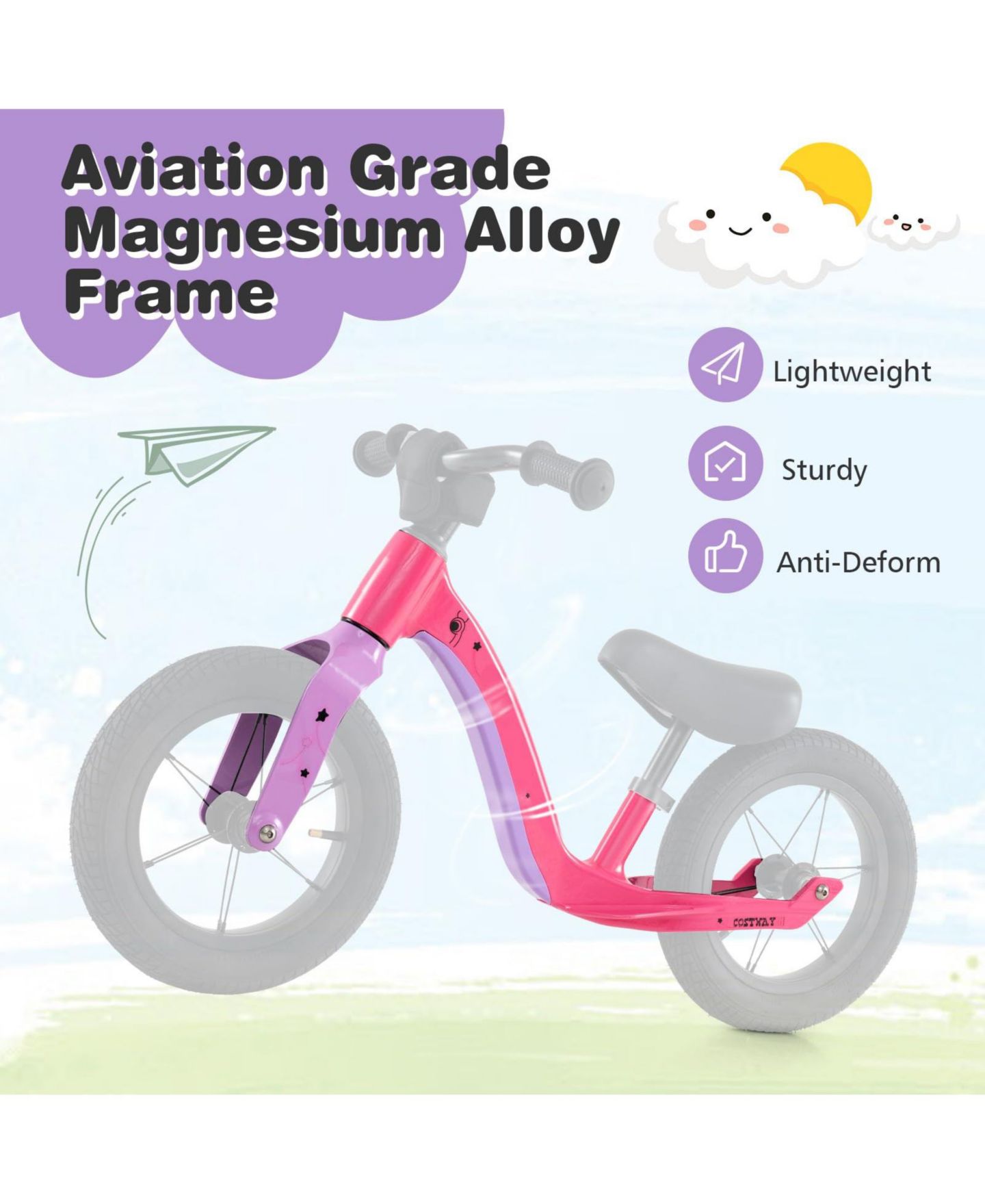 Детская игрушка Mecale 12-Inch Adjustable-Seat Rotatable-Handlebar Balance Bike, Ages 3+, цвет: Розовый — фото 4