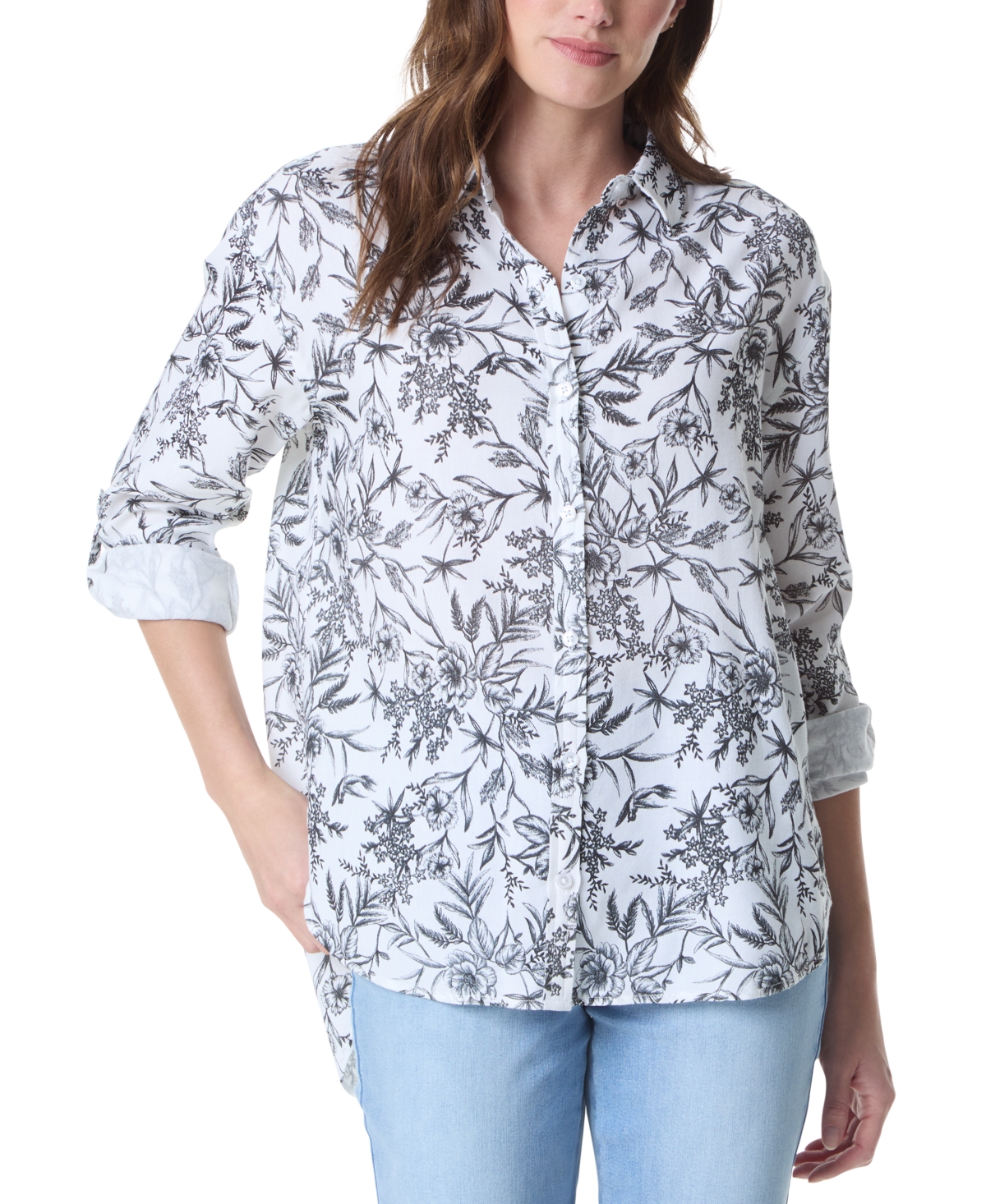 Women's Amanda Floral-Print Oversized Shirt - Juneberry Midnight Gardenia