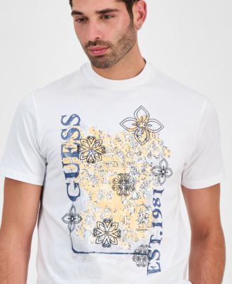 Мужская футболка GUESS с коротким рукавом и логотипом в виде увядшего цветка с графическим рисунком