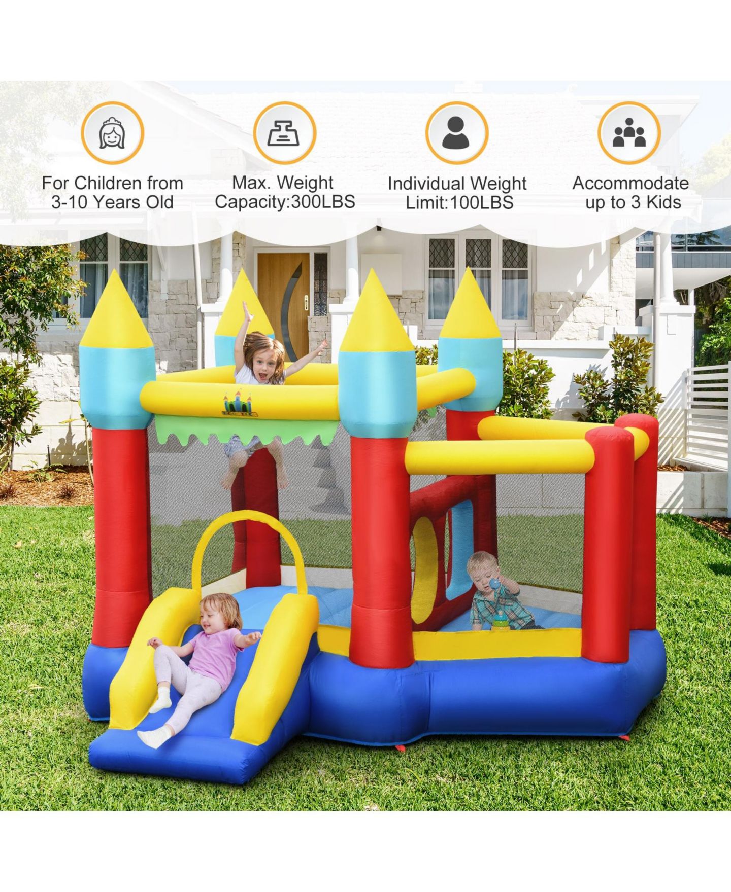 Детская игрушка Mecale Inflatable Bouncer with Slide and Basketball Hoop, 118.5"L x 112"W x 100"H, Oxford Fabric, Accommodates up to 3 Kids, Ages 3+, цвет: Красный — фото 5