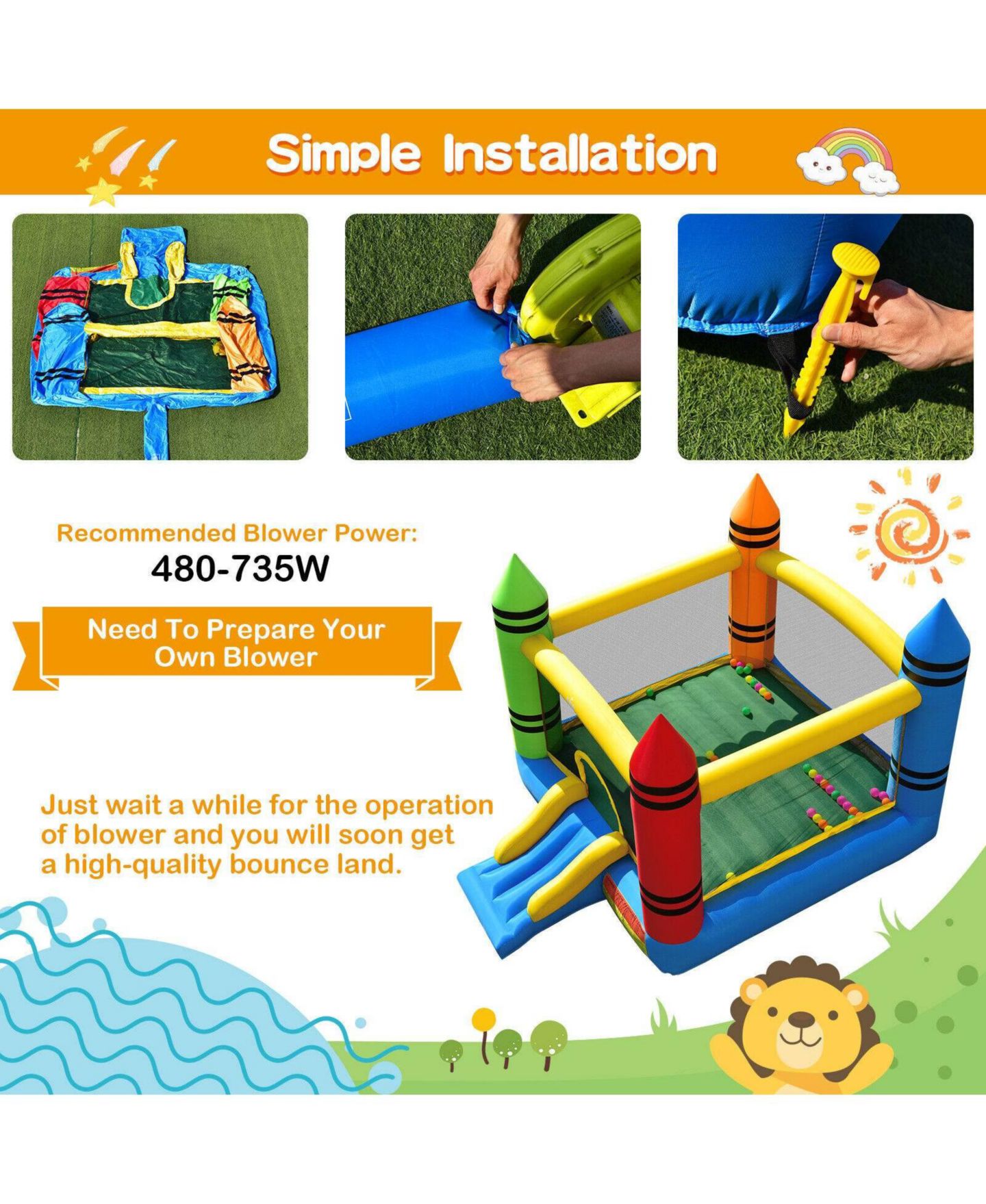 Детская игрушка Mecale Oxford Cloth with PVC Coating Inflatable Bounce House with Slide, For Up to 3 Kids, Ages 3-10, цвет: Синий — фото 6