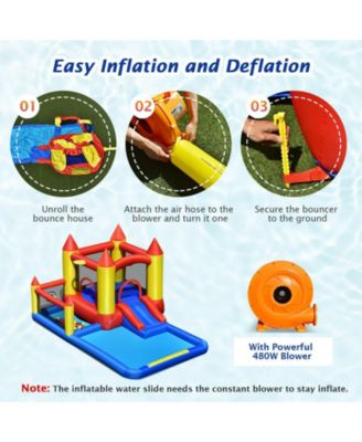 Inflatable Water Slide Castle Kids Bounce House with 480W Blower