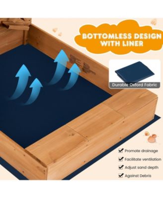 Kids Wooden Square Sandbox with Cover