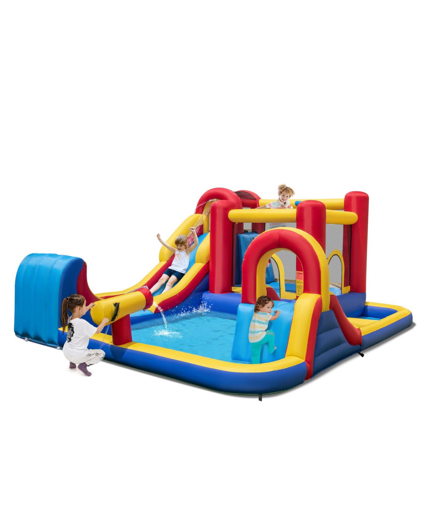 Детские игрушки Mecale 7 in 1 Outdoor Inflatable Bounce House with Water Slides and Splash Pools without Blower, цвет: Синий — фото 11