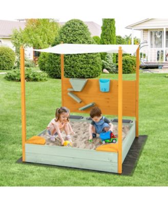 Kids Sandbox with Sand Wall w/ Removable Canopy for Kids 3-8 Years Old