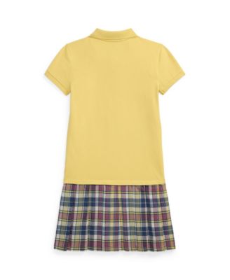 Big Girls Plaid Skirt Stretch Mesh Polo Dress