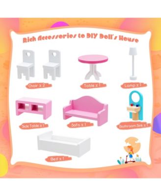 3-Tier Toddler Doll House with Furniture Gift for Age over 3