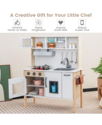 Wooden Pretend Play Kitchen Set for Toddlers