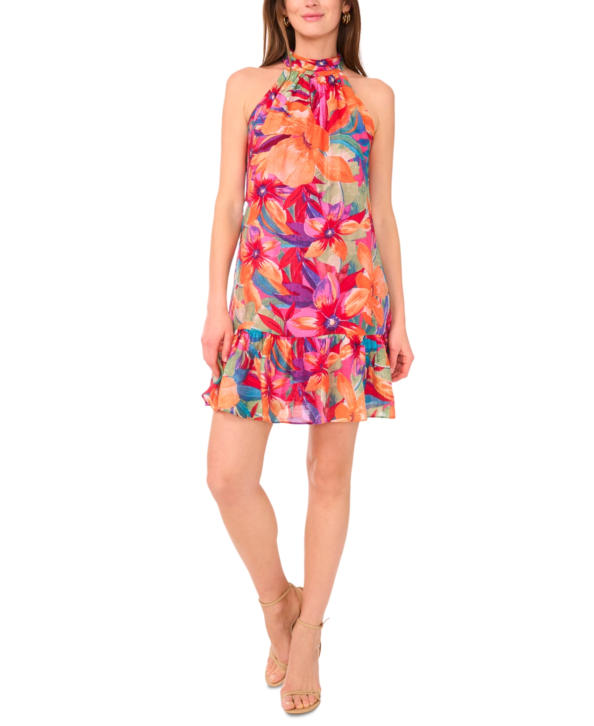 Women's Printed Ruffle-Hem Halter Dress - Fusion/ Green/ Gold