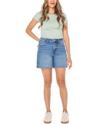 Juniors' High-Rise Denim Bermuda Shorts