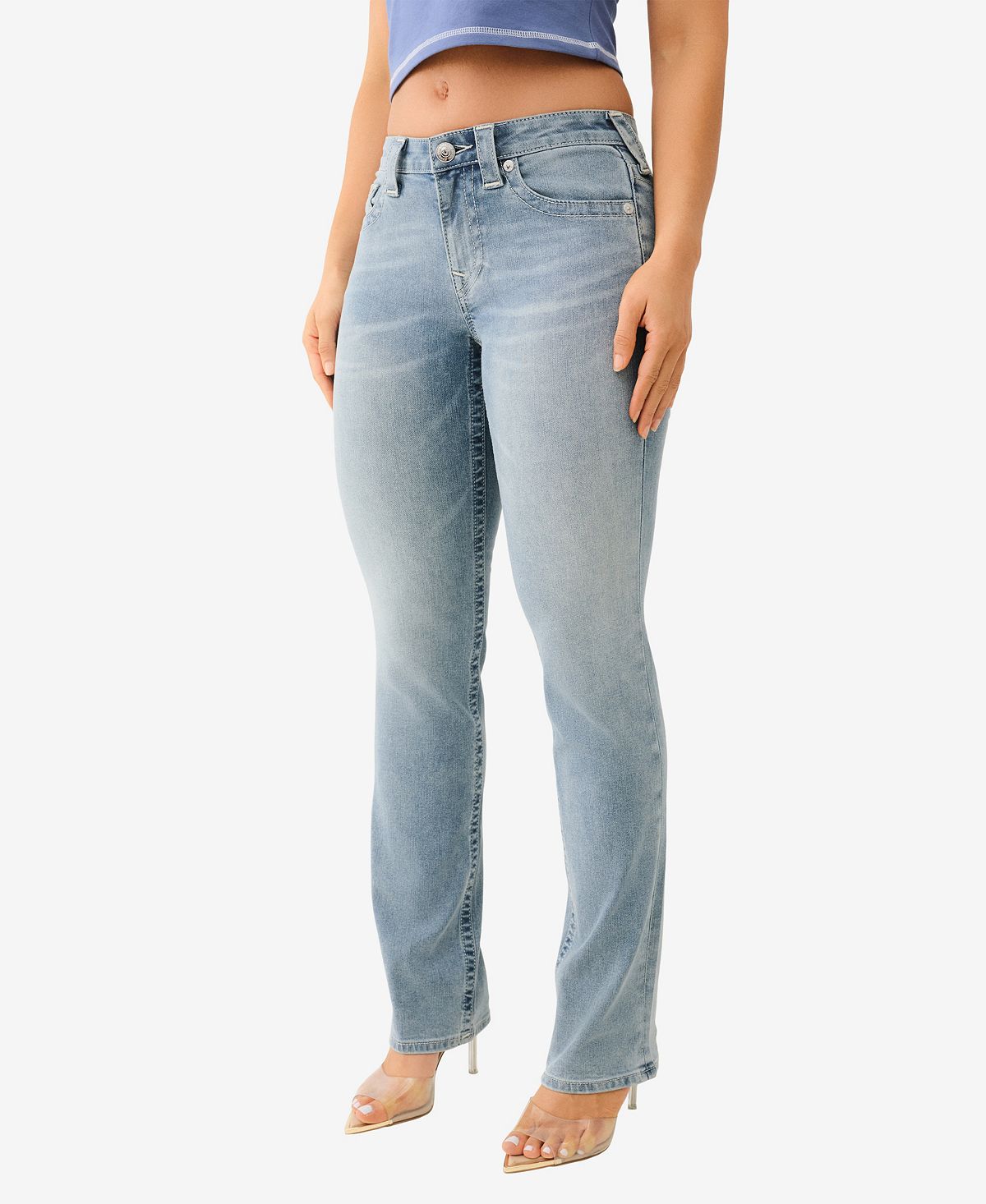 True Religion Women's Billie Mid Rise Straight Leg Jeans view 3 — MAYCSS fashion products