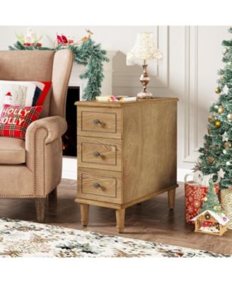 Fully Assembled Slim Side Table with Drawers for Small Spaces Nightstand