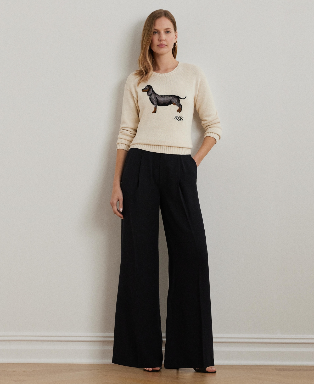 Women's Double-Faced Georgette Wide-Leg Pants, Regular & Petite - Black