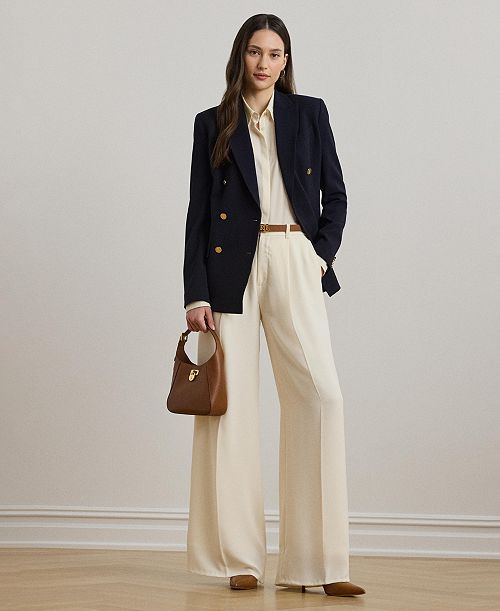 alfani Lauren Ralph Lauren Women's Double-Faced Georgette Wide-Leg Pants Women's Fashion Shoes & Accessories