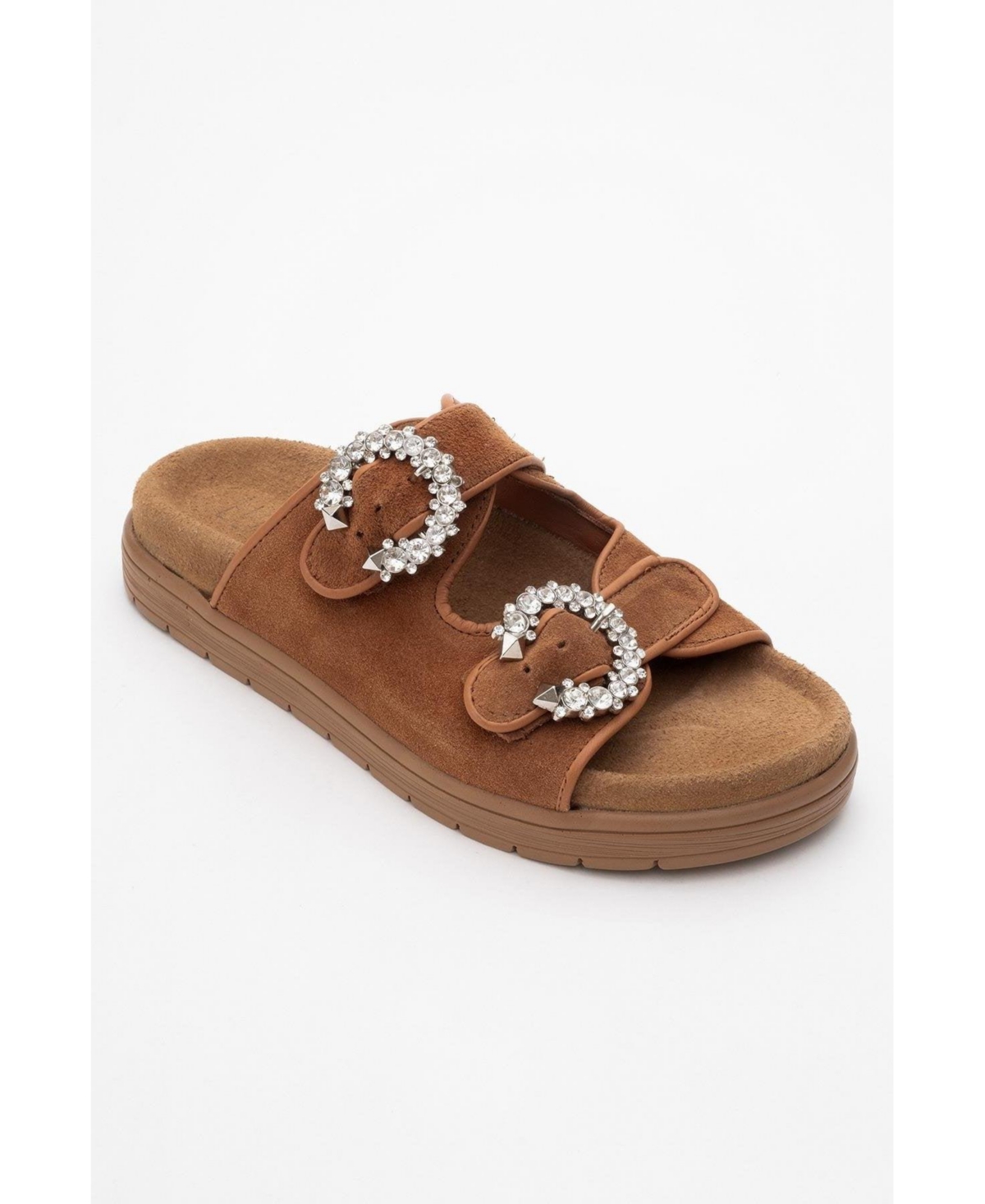 Morelia Suede Leather Slide Sandal (Women) - Cognac brown suede leather