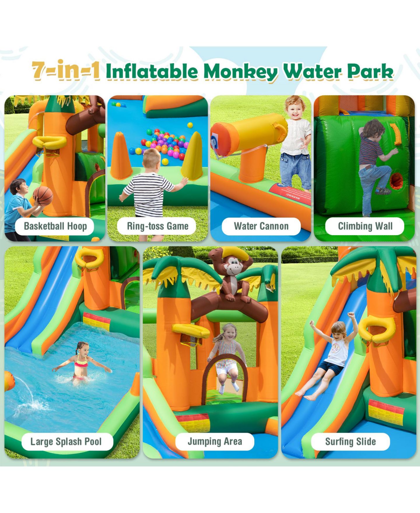 Детская игрушка Mecale Monkey-Themed Inflatable Bounce House with Slide without Blower, цвет: Синий — фото 4