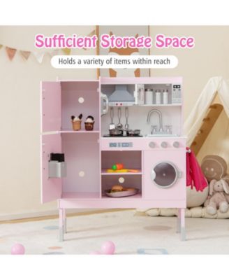 Pretend Play Kitchen for Kids with 16 Pieces Accessories-Pink