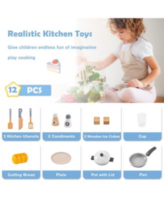 Wooden Chef Play Kitchen and Refrigerator with Realistic Range Hood and Roaster