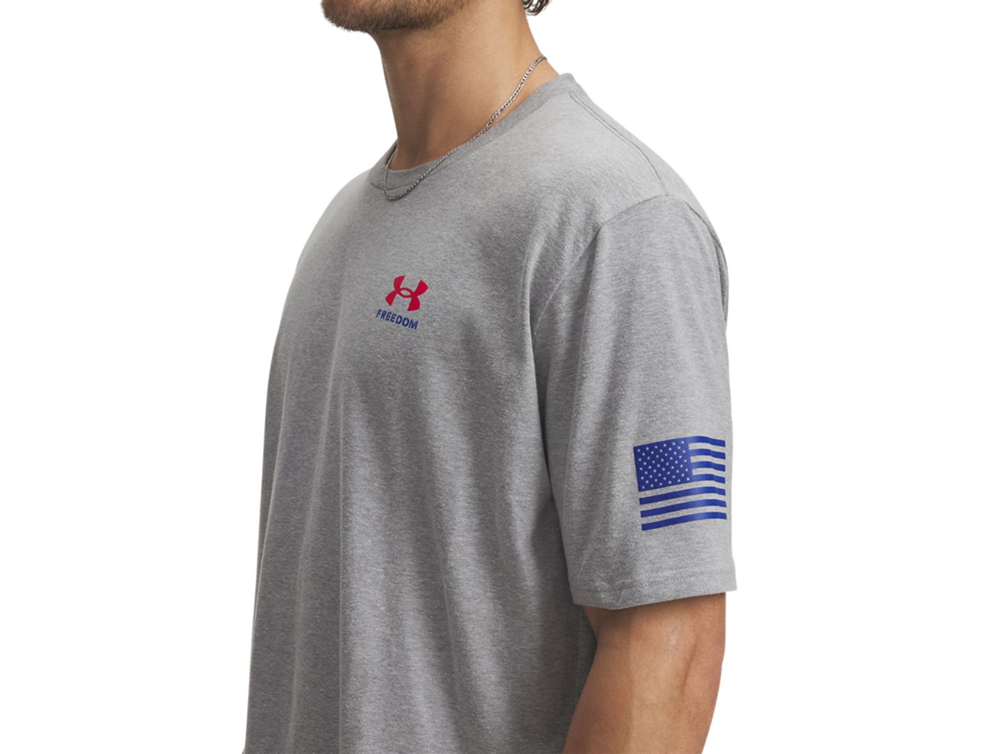 Мужская футболка Under Armour Freedom Flag Logo, цвет: Стальной меланжевый / Красный — фото 3
